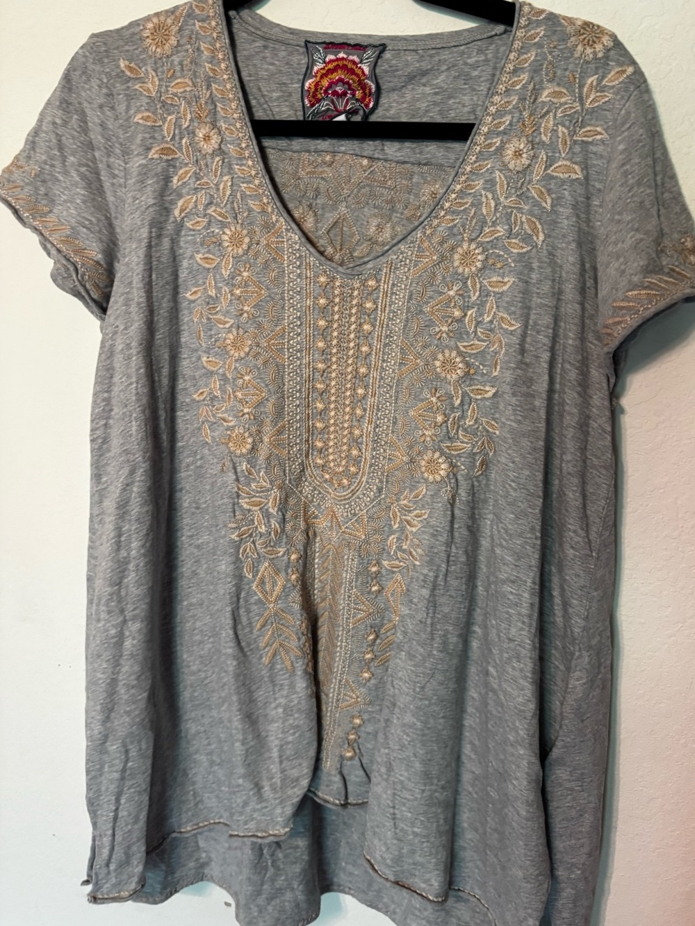Johnny Was Gray Tunic with Cream Embroidery